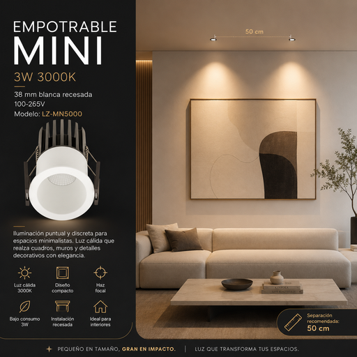 [02734] Empotrable Mini 3W 3000k 38 mm blanca recesada 3000K 100-265V LZ-MN5000