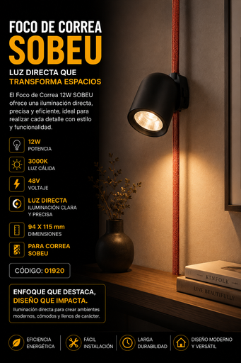[01920] Foco de Correa 12w 3000k LRX0340-12 Directa SOBEU 94X115mm 1500lm 48v