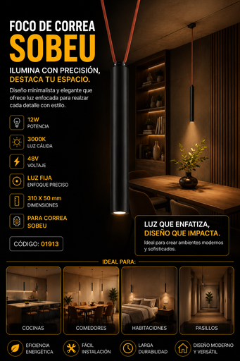 [01913] Foco de Correa 12w 3000k LRX0830-12 Fijo 48v 310 x 50 mm ¨SOBEU¨