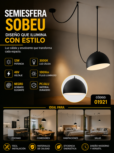 [01921] Semiesfera 12w 3000k LRX0280-12 para Correa SOBEU 200*135 PC/ALU led 48V 1000lm