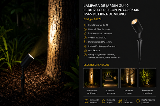[01979] Lampara de Jardín GU-10 LCD0120-GU-10 con Puya 60*346 IP-65 de Fibra de Vidrio