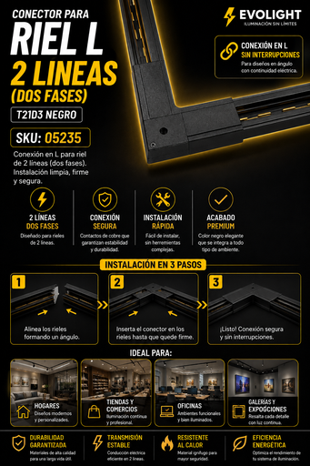 [05235] Conector para Riel L 2 Líneas T21D3 (Dos Fases) Negro