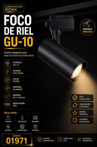 [01971] Foco de Riel GU-10 TS42C Recesado BK Dos Fases Negro AL 65X165 mm