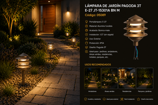 [05089] Lampara de Jardín Pagoda 3T E-27 JT-15301A BN M