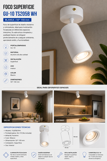 [02062] Foco Superficie GU-10 TS205B WH Blanca 55* 150 mm EVOLIGHT