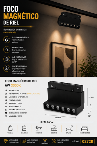 [02728] Foco Magnético de Riel 6W 3000K LZ-GDZD6*1 115 mm 15º 48 v Recesada Basculante