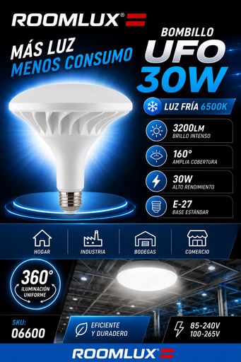 [06600] Bombillo 30W 6500k E-27 UFO 85-240V 3200LM 160° 100-265V B33730 ROOMLUX