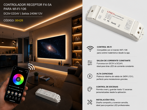 [06428] Controlador Receptor F4-5A para WI-FI-106 DC5V-CD24V Salida 240W/12V LTECH