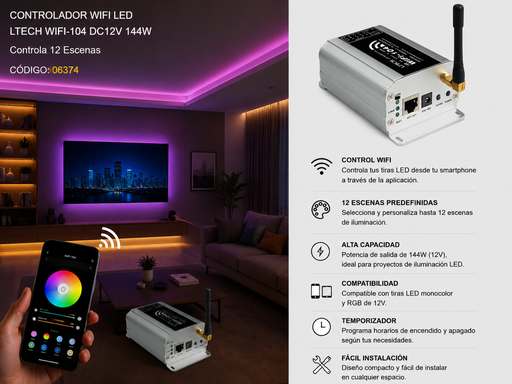 [06374] Controlador WIFI LED NET REF. WIFI-104 dc12v 144W LTECH Controla 12 Escenas