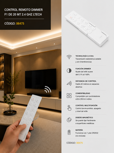 [06475] Control Remoto Dimmer F1 de 20 MT 2.4 GHZ LTECH