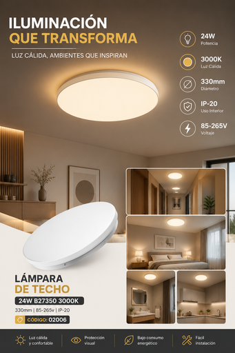 [02006] Lámpara de Techo 24w B27350 3000K 330mm 85-265v IP-20 ROOMLUX