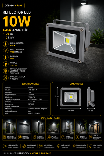 [05661] Reflector 10W 6500K JHD-8201-1 1100 LM 110 L/w