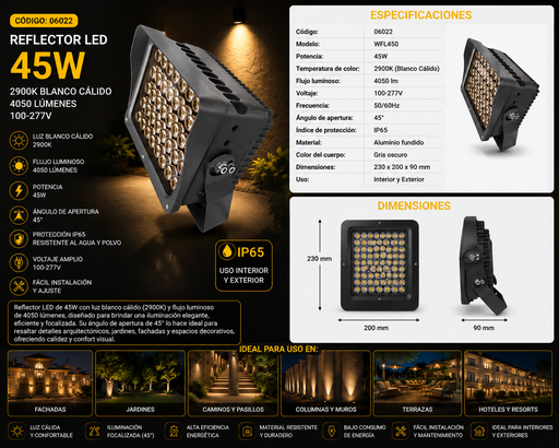 [06022] Reflector 45W 2900K 4050 LM 45º 100-277V WFL450