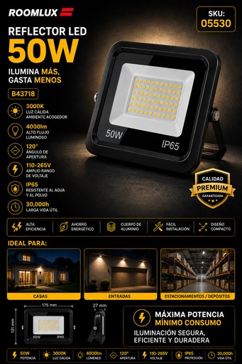 [05530] Reflector 50W 3000K 4000lm110-265V B43718 ROOMLUX 175*131