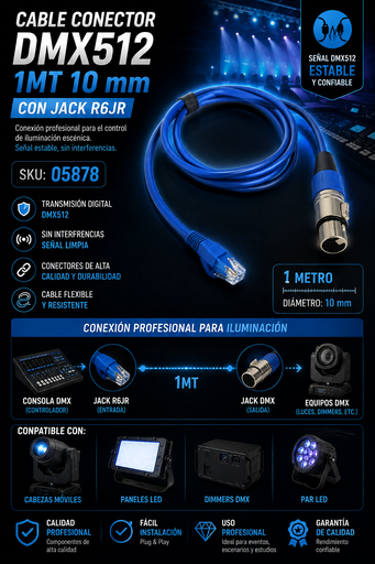 [05878] Cable Conector DMX512 1MT 10 mm CON JACK R6JR