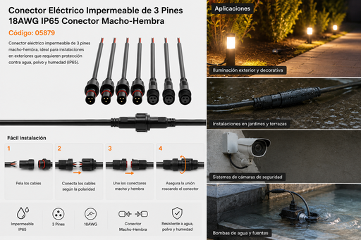 [05879] Conector Eléctrico Impermeable de 3 Pines 18AWG IP65 Conector Macho-Hembra