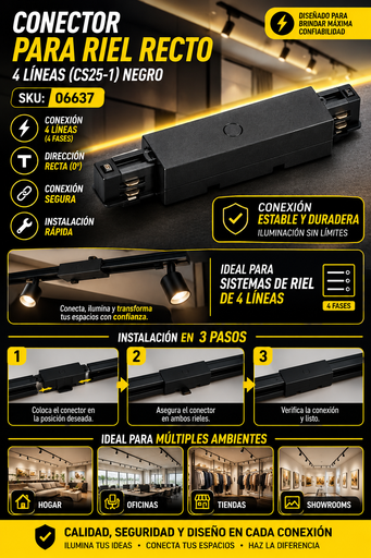 [06637] Conector para Riel Recto 4 Líneas CS25-1 Negro