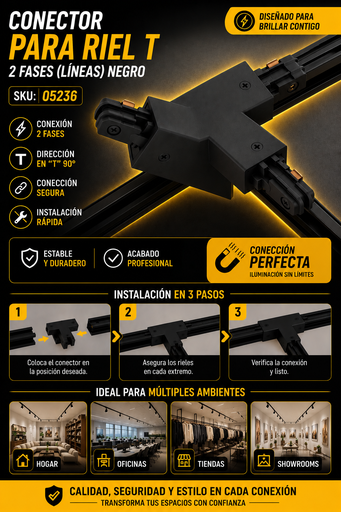 [05236] Conector para Riel T 2 Fases (Líneas) Negro