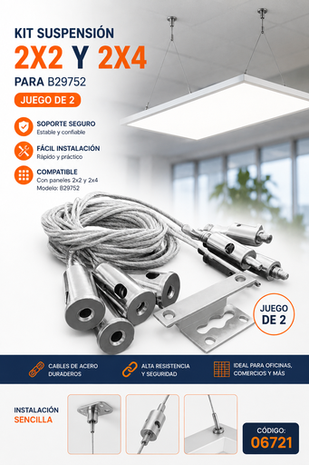 [06721] Kit Suspensión de Lampara 2X2 Y 2X4 para B29752 (Juego de 2)
