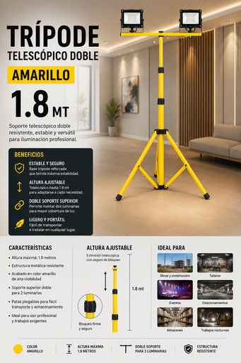 [00058] Trípode Telescópico doble Amarillo 1.8 mt