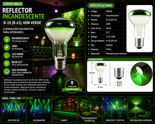 [00638] Reflector R-20 (R-63) 40W Verde