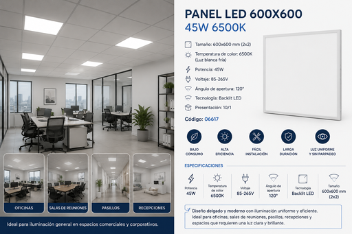 [06617] Panel 600X600 6500K 45W (2X2) 85-265V 120° Backlit LED 10/1 LZ-PB