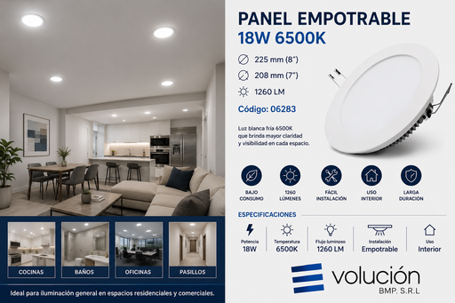 [06283] Panel Empotrable 18W 6500K 225mm (8¨) 208 mm (7¨) 1260 lm B29705 ROOMLUX
