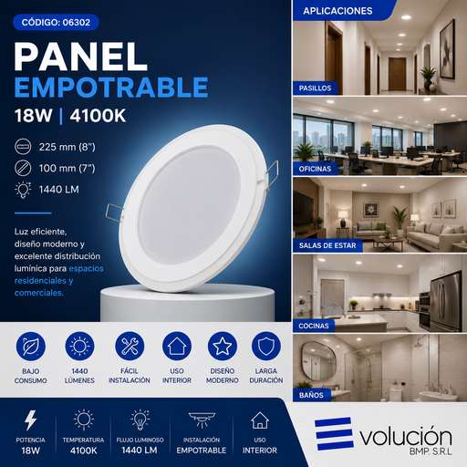 [06302] Panel Empotrable 18W 4100K 225mm (8¨) 100 mm (7¨) 1440 lm B29705 ROOMLUX