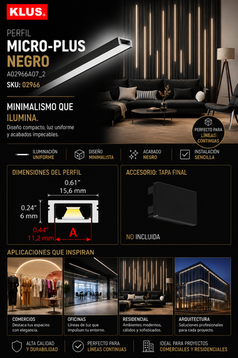 [02966] Perfil A02966A07_2 Negro MICRO-PLUS Aluminio KLUS