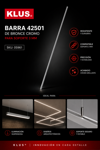 [05961] Barra 42501 de Bronce Cromo para Soporte 3 MM KLUS