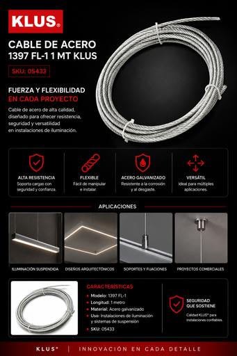 [05433] Cable de Acero 1397 Fl-1 1 MT KLUS