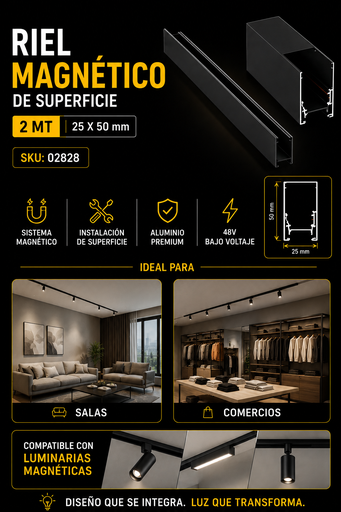[02828] Riel Magnético de Superficie 2 MT X 25 X 50 Negro