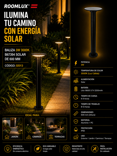 [02013] Baliza 3W 3000K B67394 Solar de 600 MM ROOMLUX